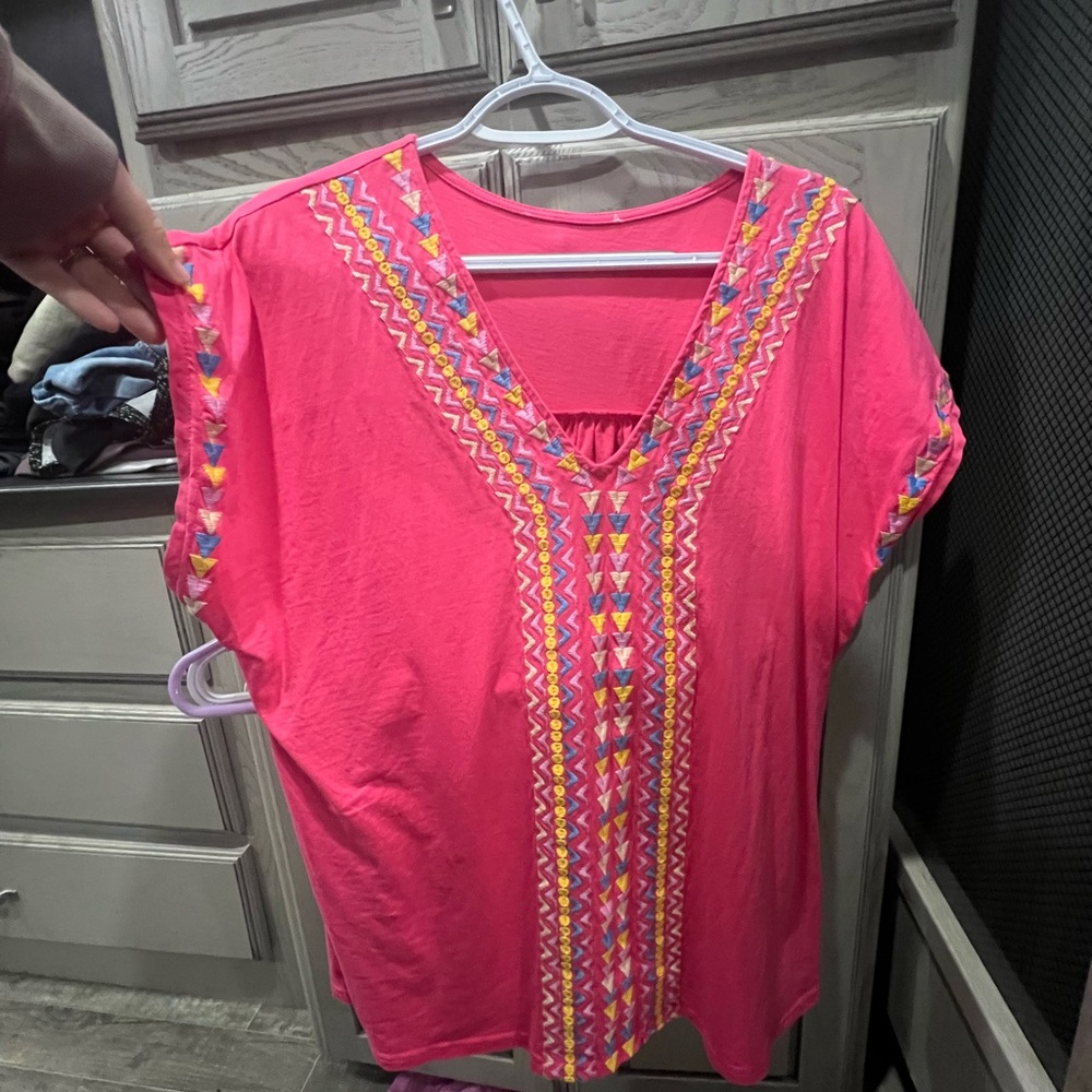 Pink Embroidered Women's Top